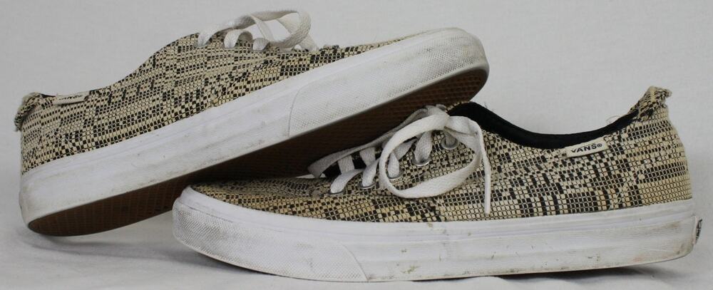 Vans Era Womens 8.5 Black Beige Pattern Canvas Skate Shoes Low Top